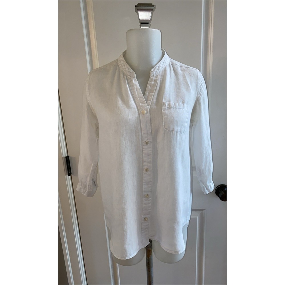 CLOSSHI 100% Linen White Button Shirt Coastal Boho Peasant Size Medium